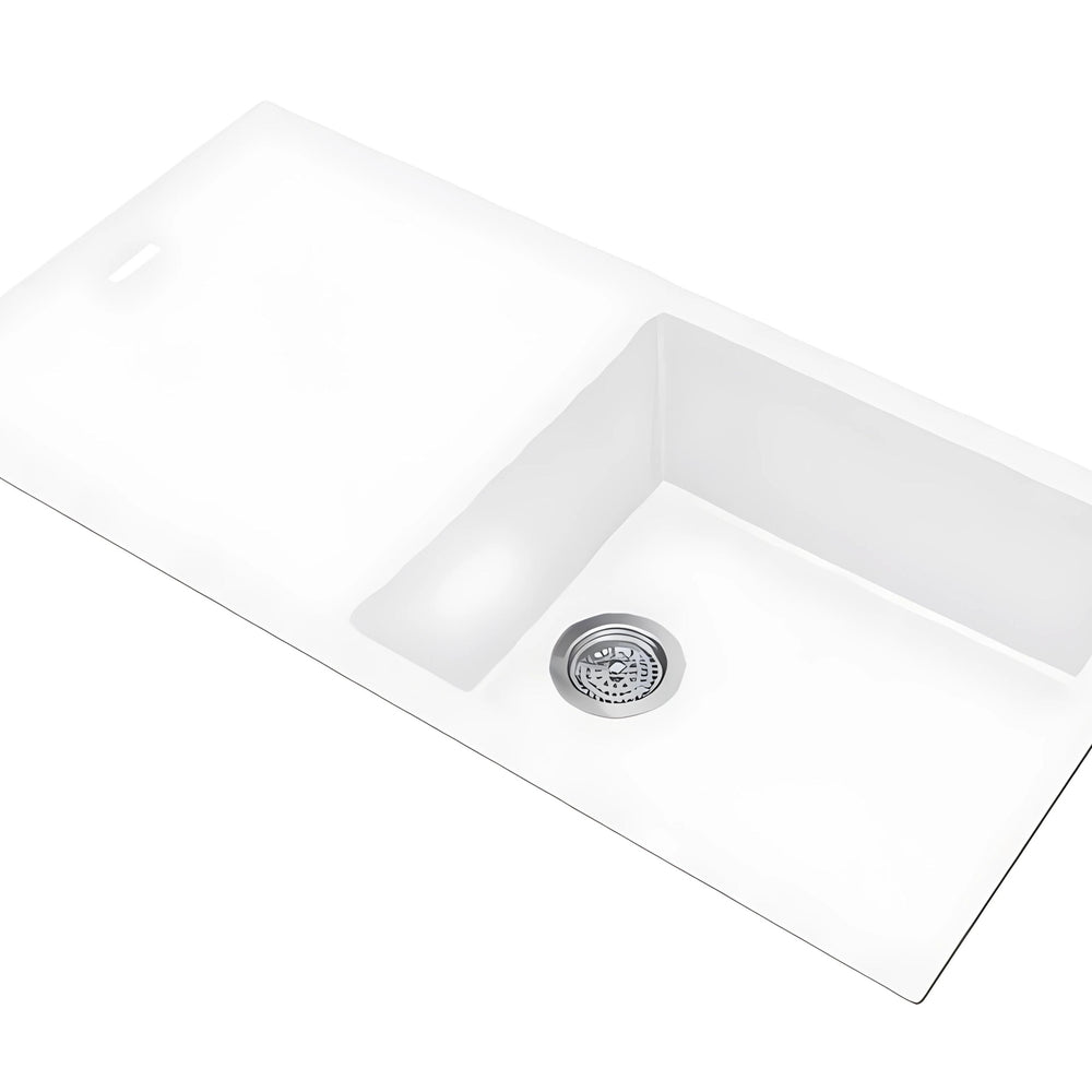 NORICO GRANITE SINGLE BOWL DRAINBOARD KITCHEN SINK WHITE 1000MM