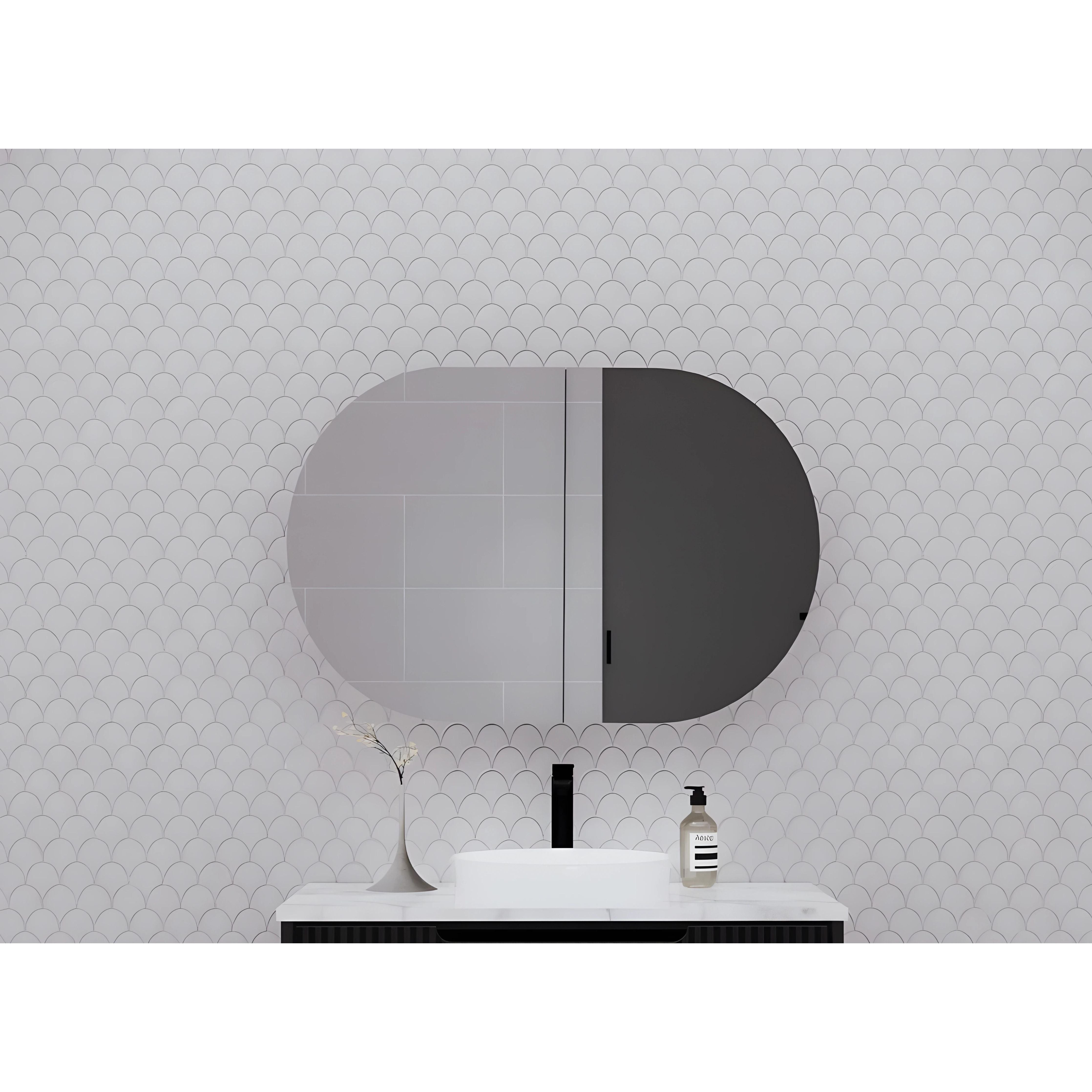 RIVA LONDON MATTE BLACK SHAVING CABINET 870X600MM