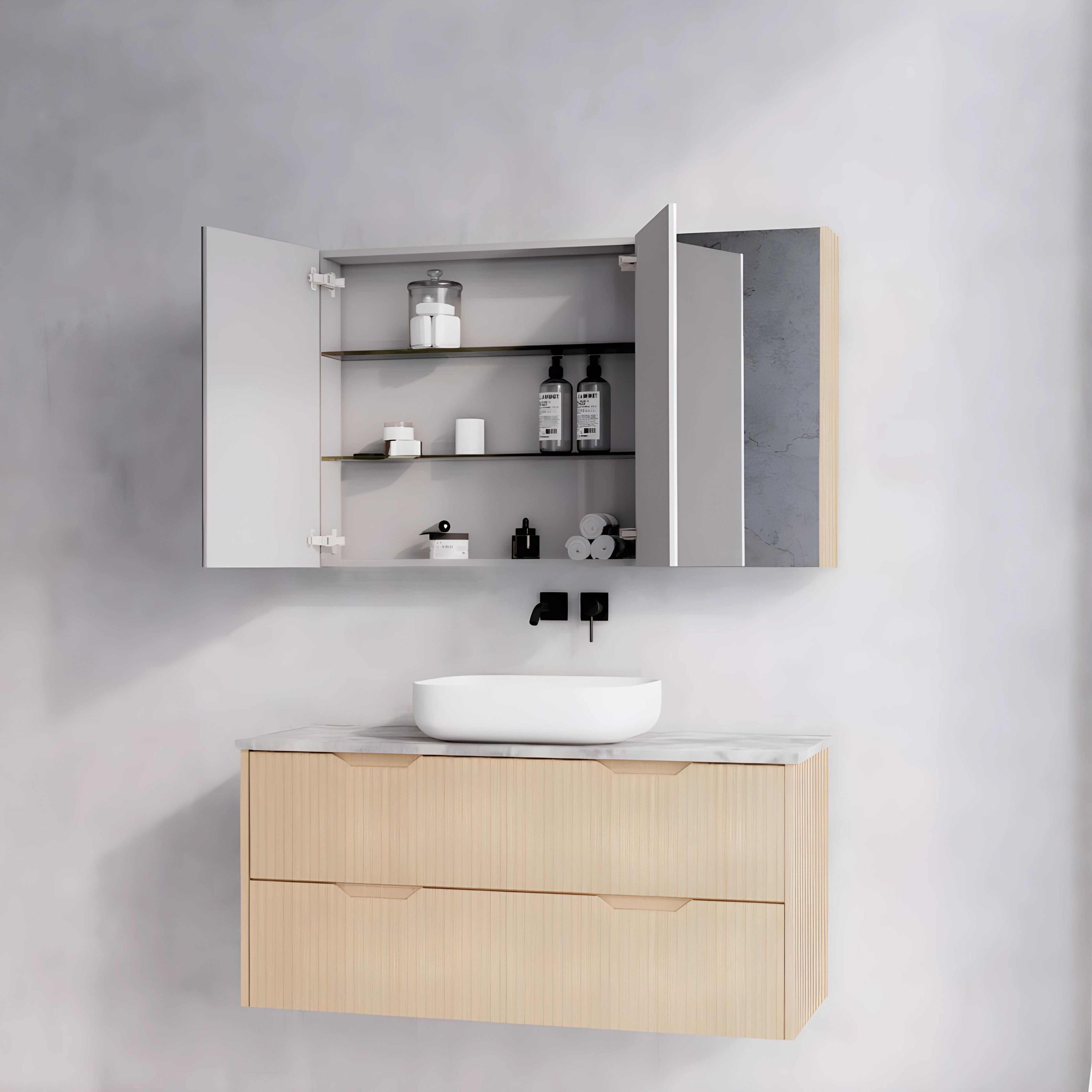 RIVA GENEVA AMERICAN OAK FLUTED MIRROR CABINET 1200X720MM