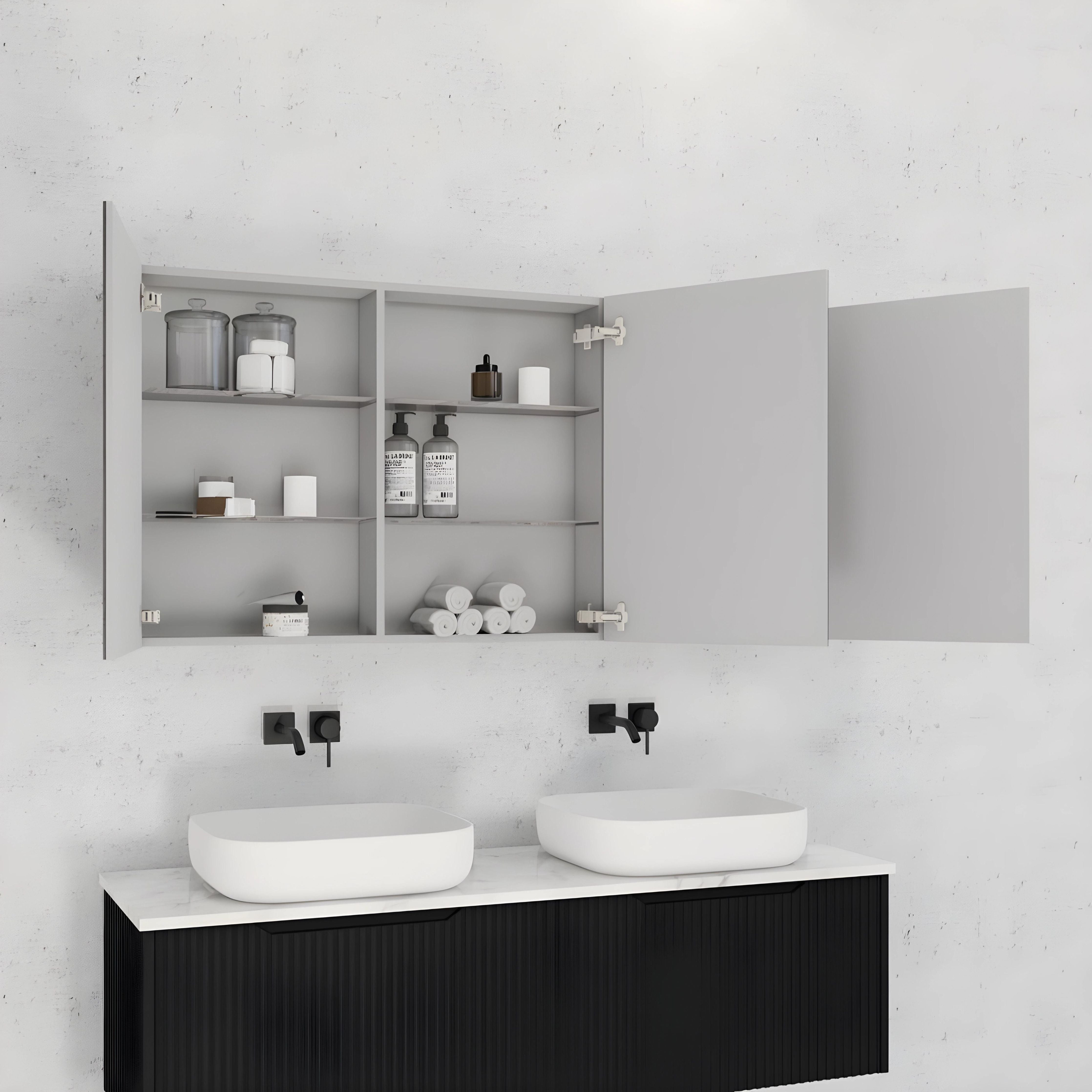 RIVA GENEVA MATTE BLACK FLUTED MIRROR CABINET 1500X720MM