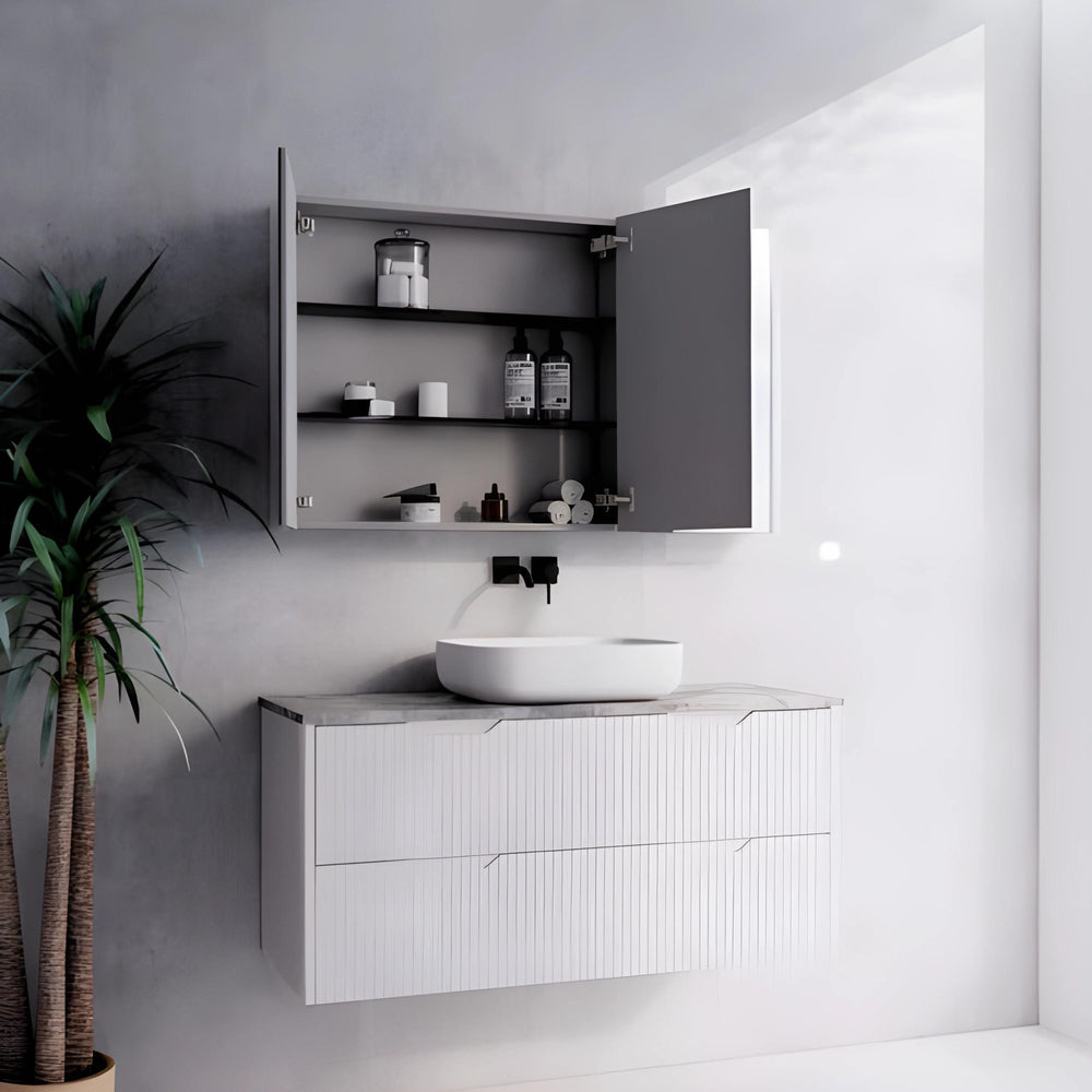 RIVA GENEVA MATTE WHITE FLUTED MIRROR CABINET 1200X720MM