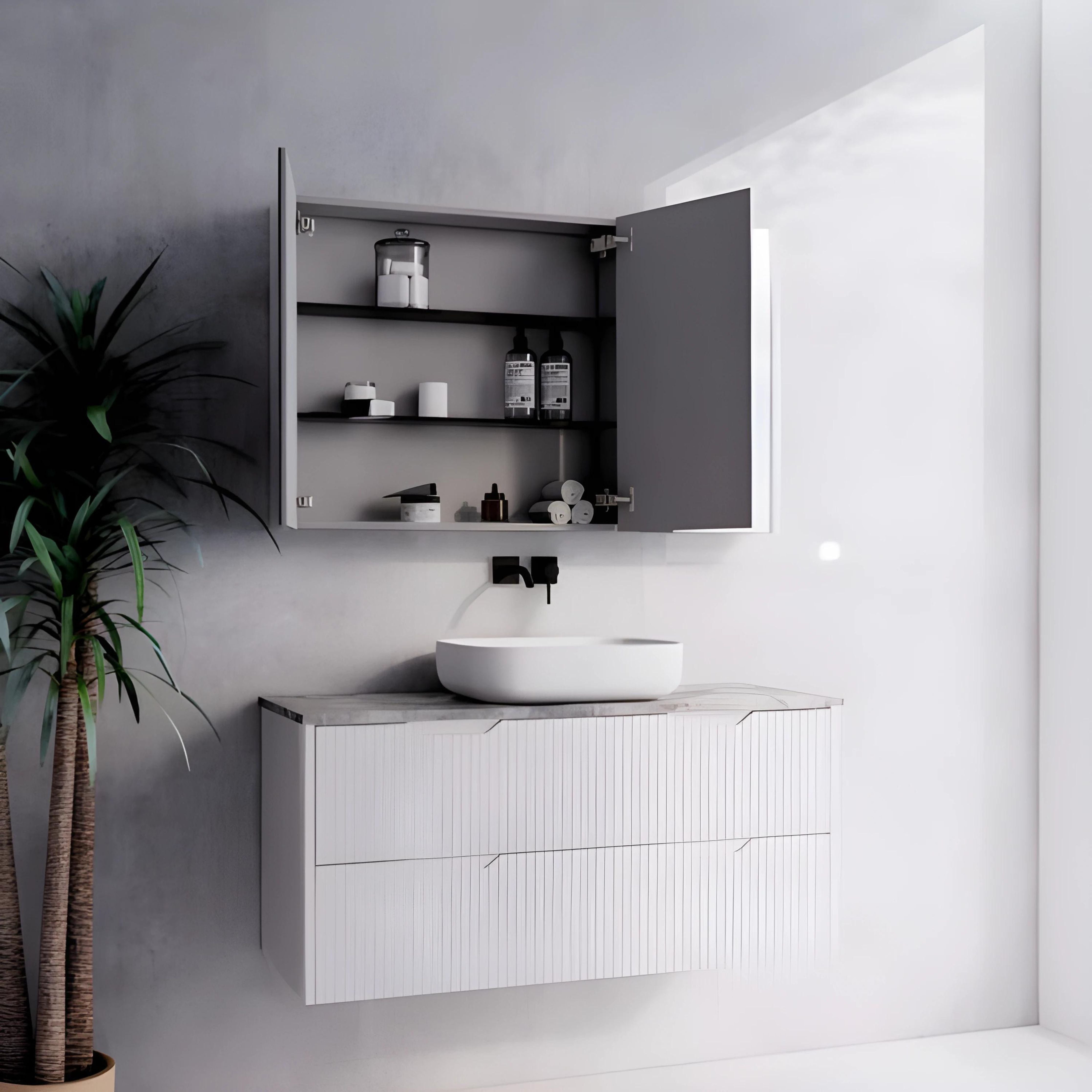 RIVA GENEVA MATTE WHITE FLUTED MIRROR CABINET 1200X720MM