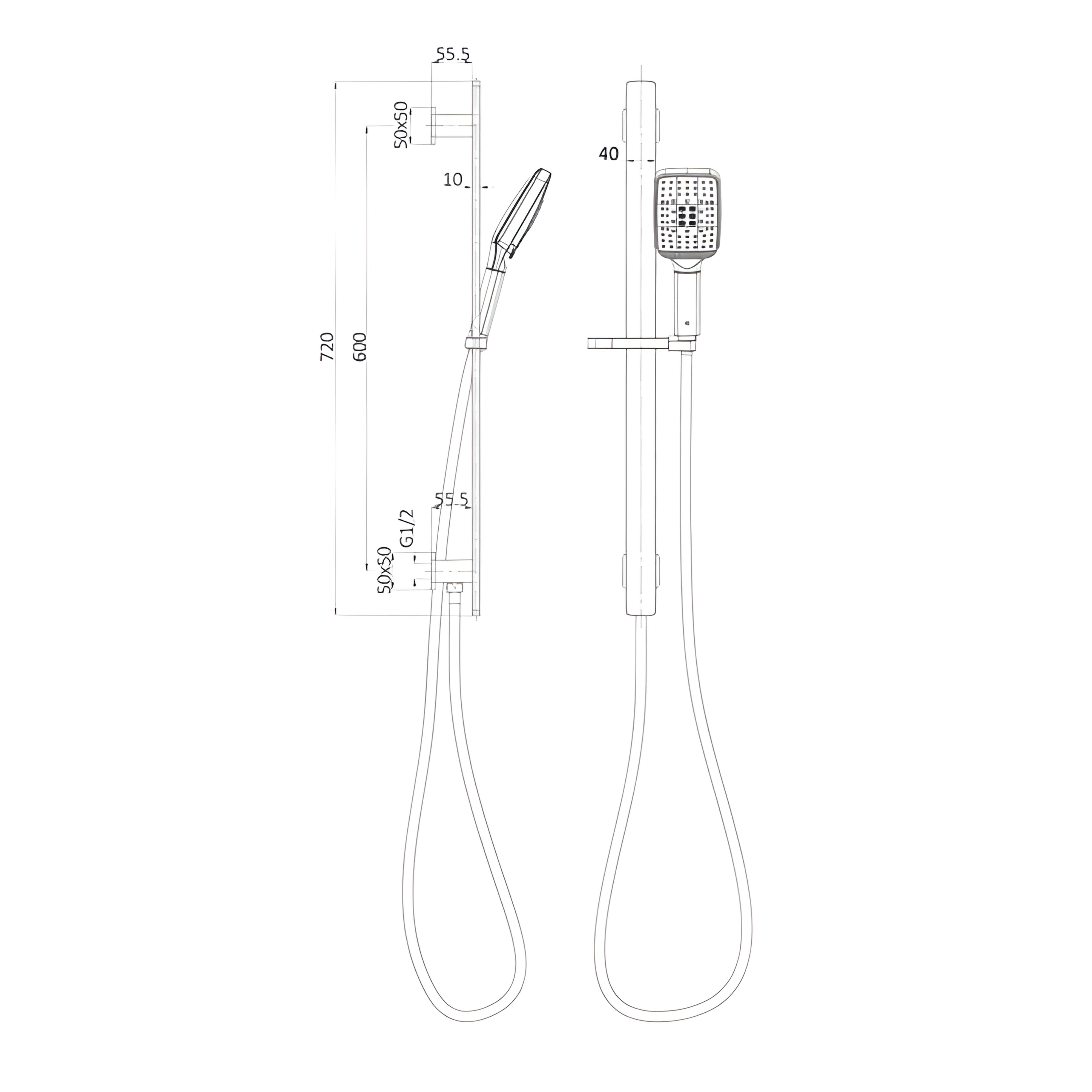 IKON SETO RAIL SHOWER WITH INTEGRATED WATER INLET CHROME