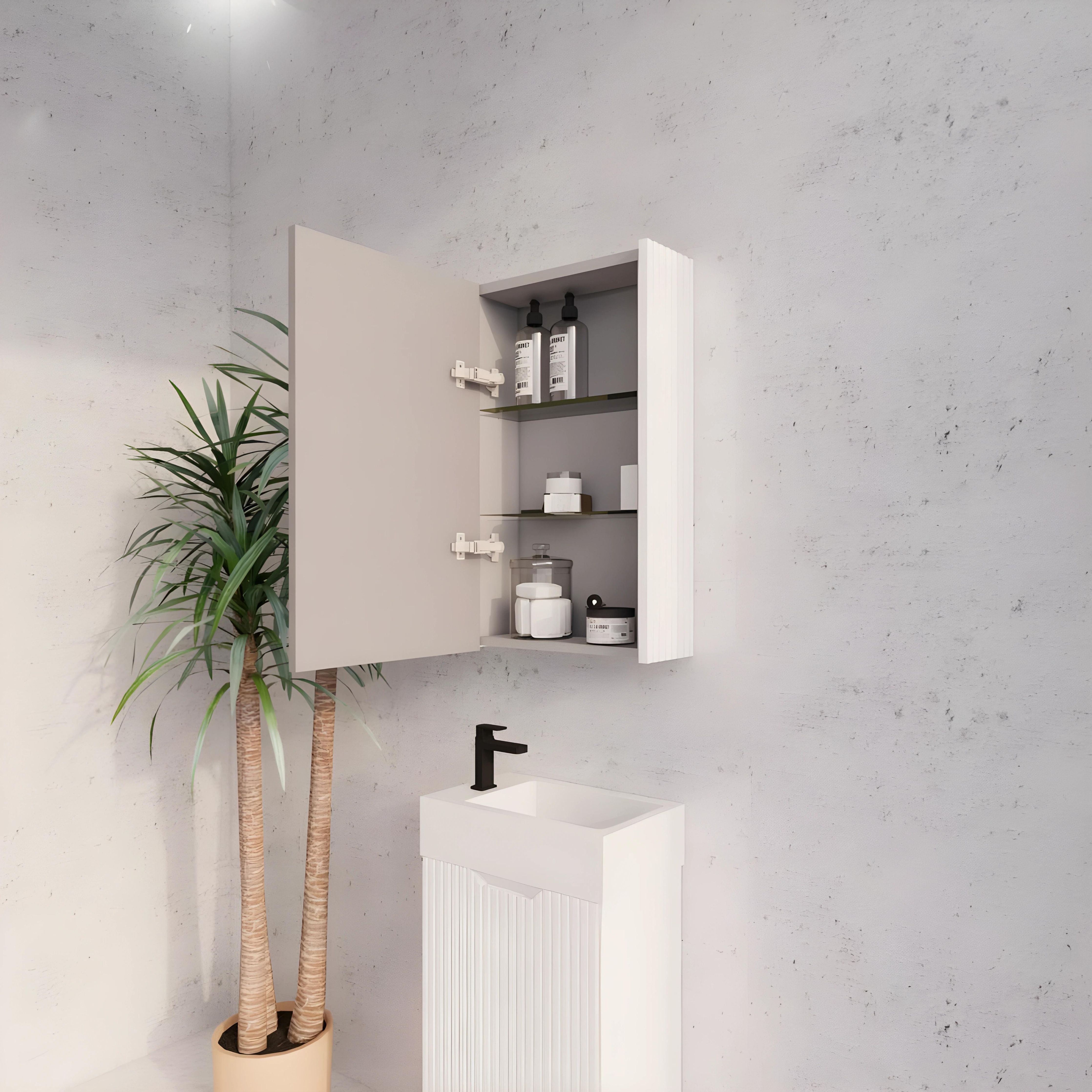 RIVA GENEVA MATTE WHITE FLUTED MIRROR SHAVING CABINET 450X720MM