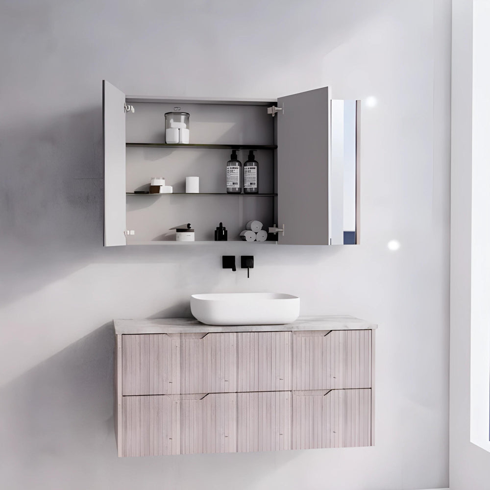 RIVA GENEVA WHITE OAK FLUTED MIRROR CABINET 1200X720MM