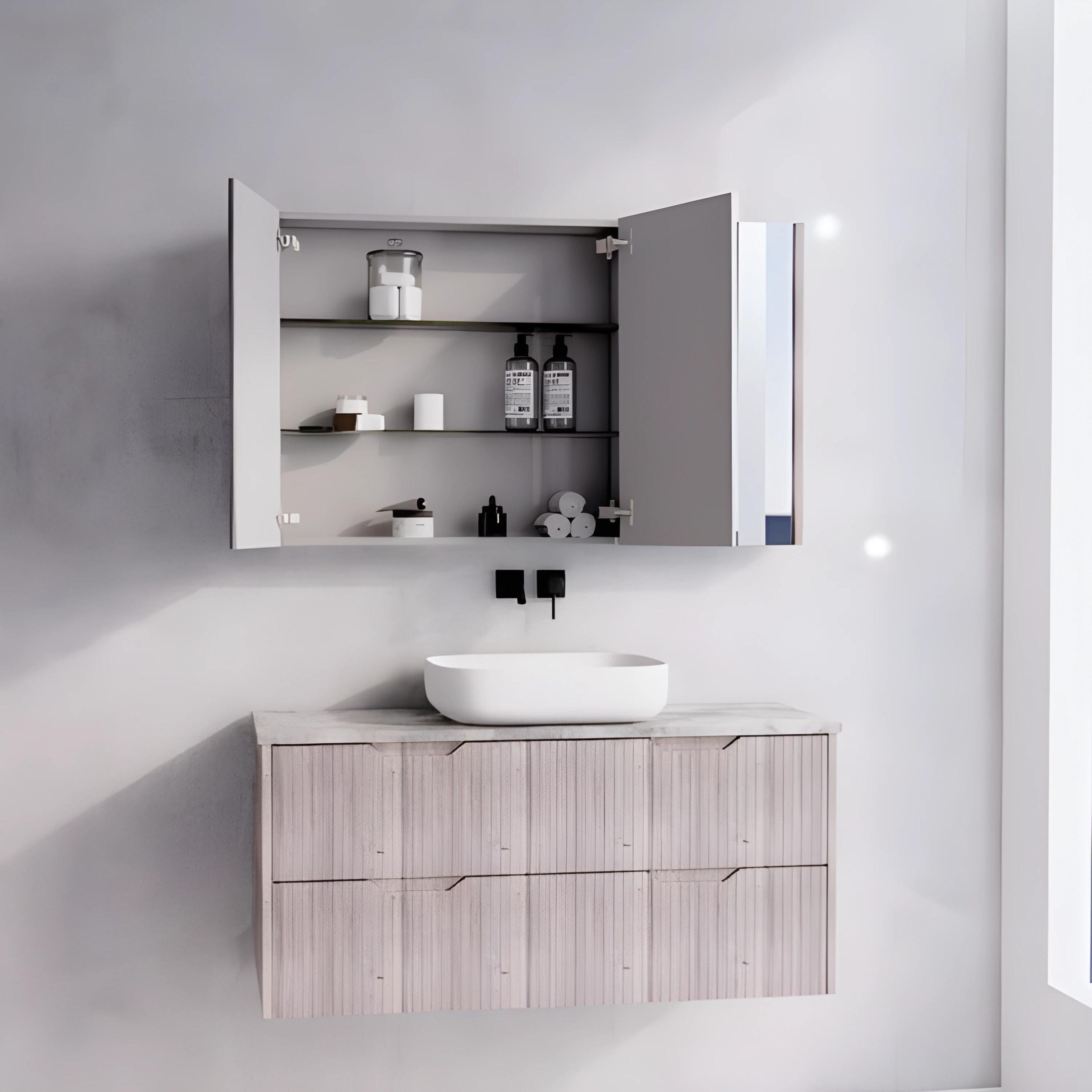 RIVA GENEVA WHITE OAK FLUTED MIRROR CABINET 1200X720MM