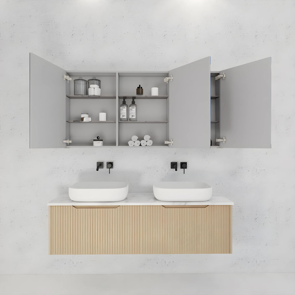 RIVA GENEVA AMERICAN OAK FLUTED MIRROR CABINET 1500X720MM