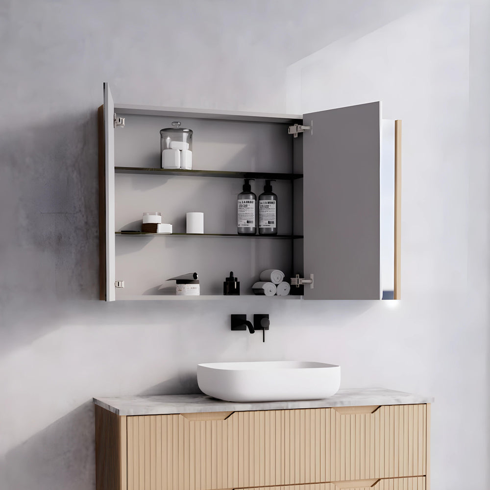 RIVA GENEVA AMERICAN OAK FLUTED MIRROR CABINET 1200X720MM