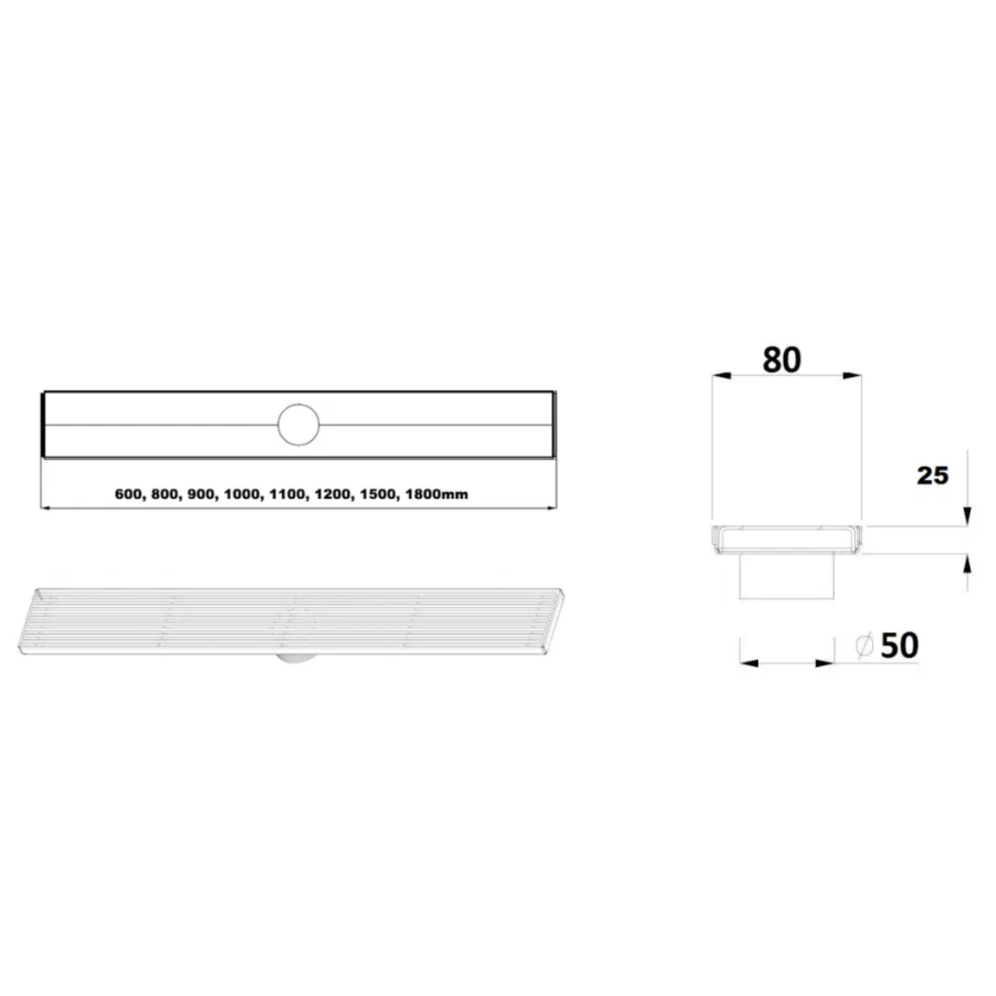 BELLA VISTA BUILDERS TILE INSERT SHOWER GRATE BLACK (AVAILABLE IN MULTIPLE SIZES)