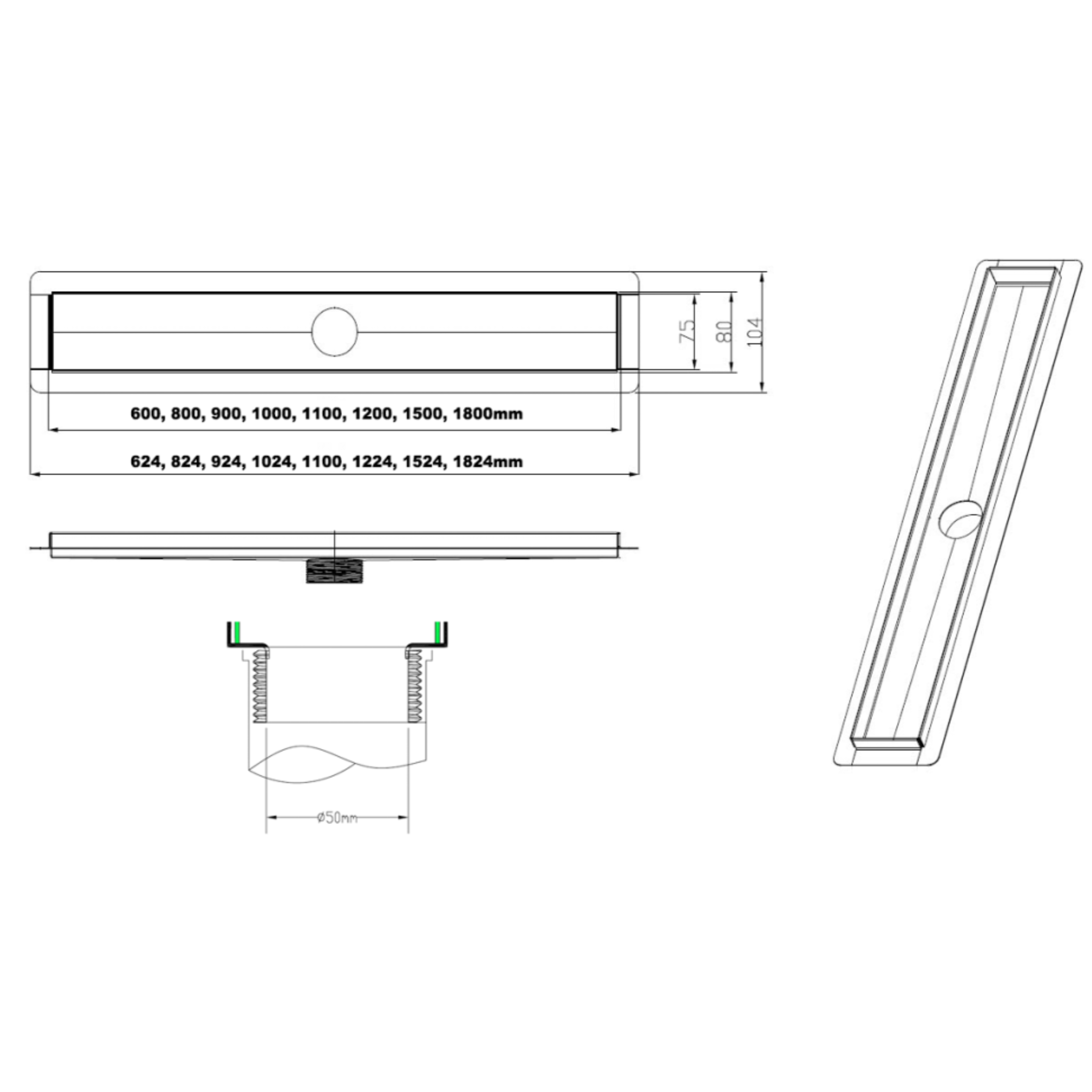 BELLA VISTA ZENON AU-PATTERN SHOWER GRATE STAINLESS STEEL (AVAILABLE IN MULTIPLE SIZES)