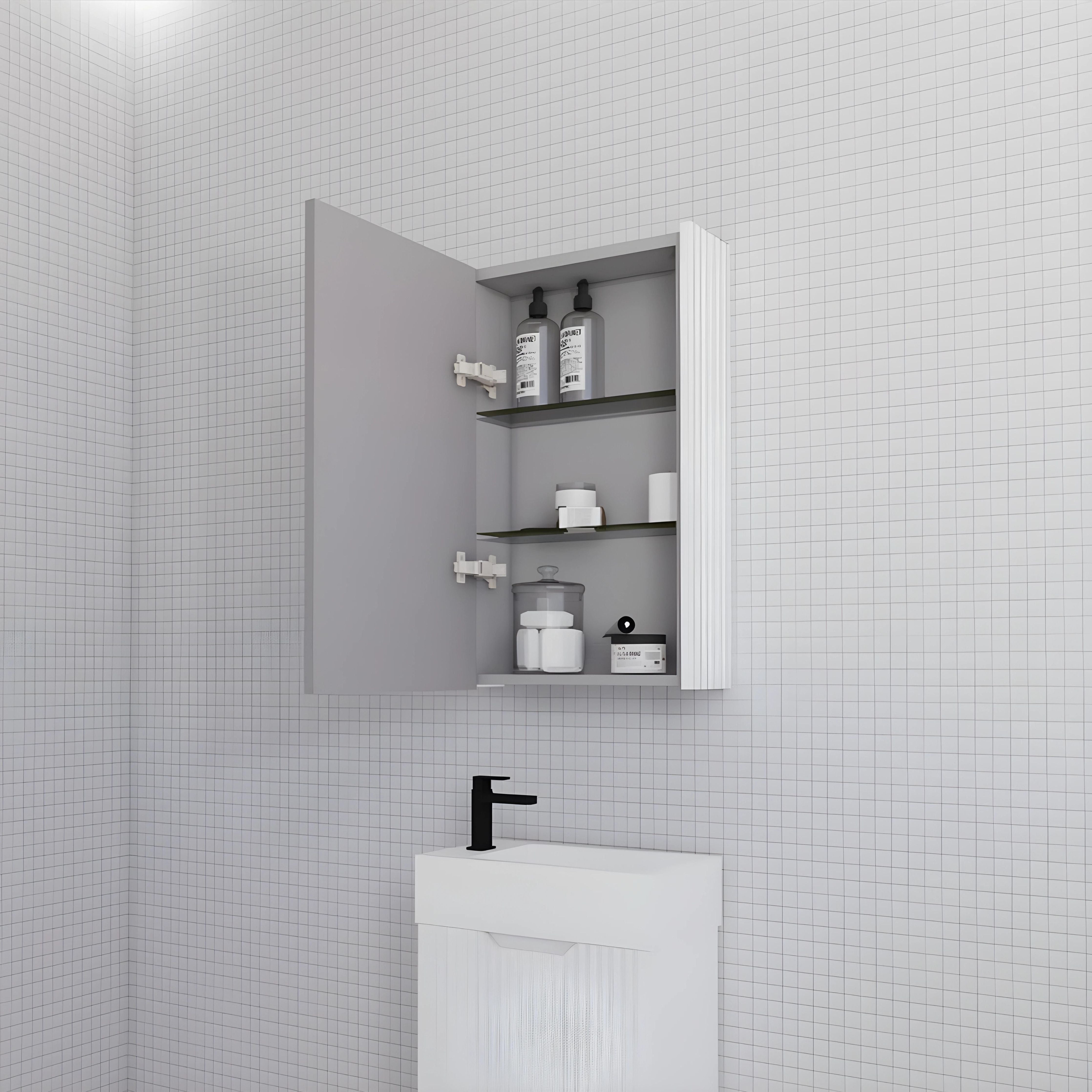 RIVA GENEVA MATTE WHITE FLUTED MIRROR SHAVING CABINET 450X720MM