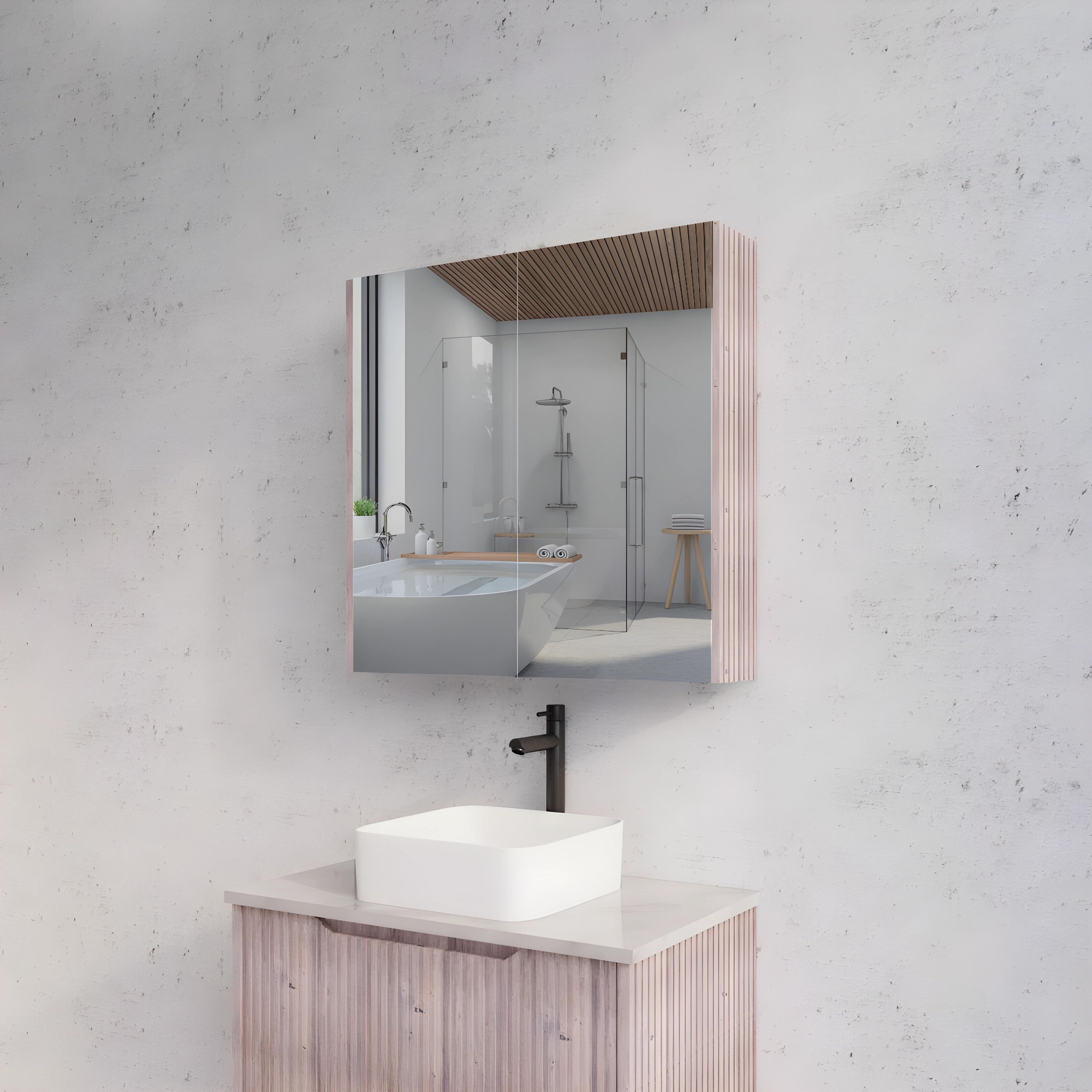 RIVA GENEVA WHITE OAK FLUTED MIRROR CABINET 750X720MM