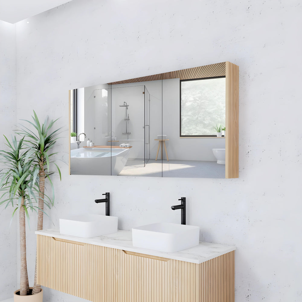 RIVA GENEVA AMERICAN OAK FLUTED MIRROR CABINET 1500X720MM