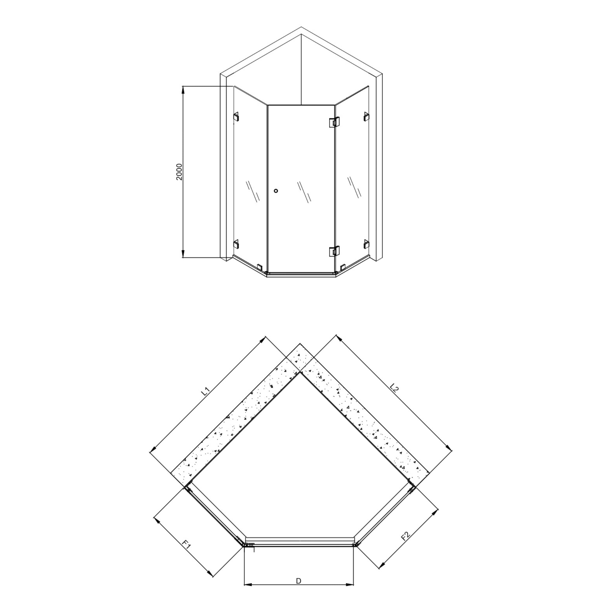 COVEY WALL TO WALL DIAMOND FRAMELESS PIVOT HINGE DOOR MATTE BLACK