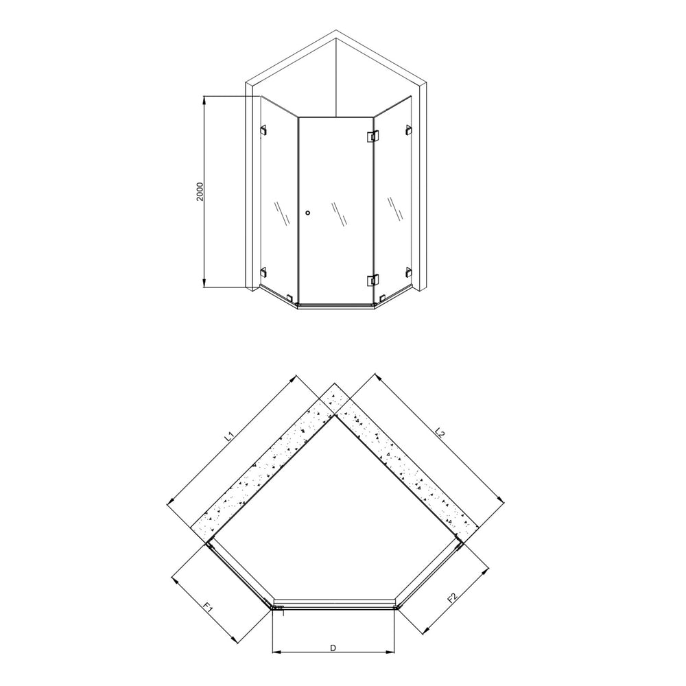 COVEY WALL TO WALL DIAMOND FRAMELESS PIVOT HINGE DOOR MATTE BLACK