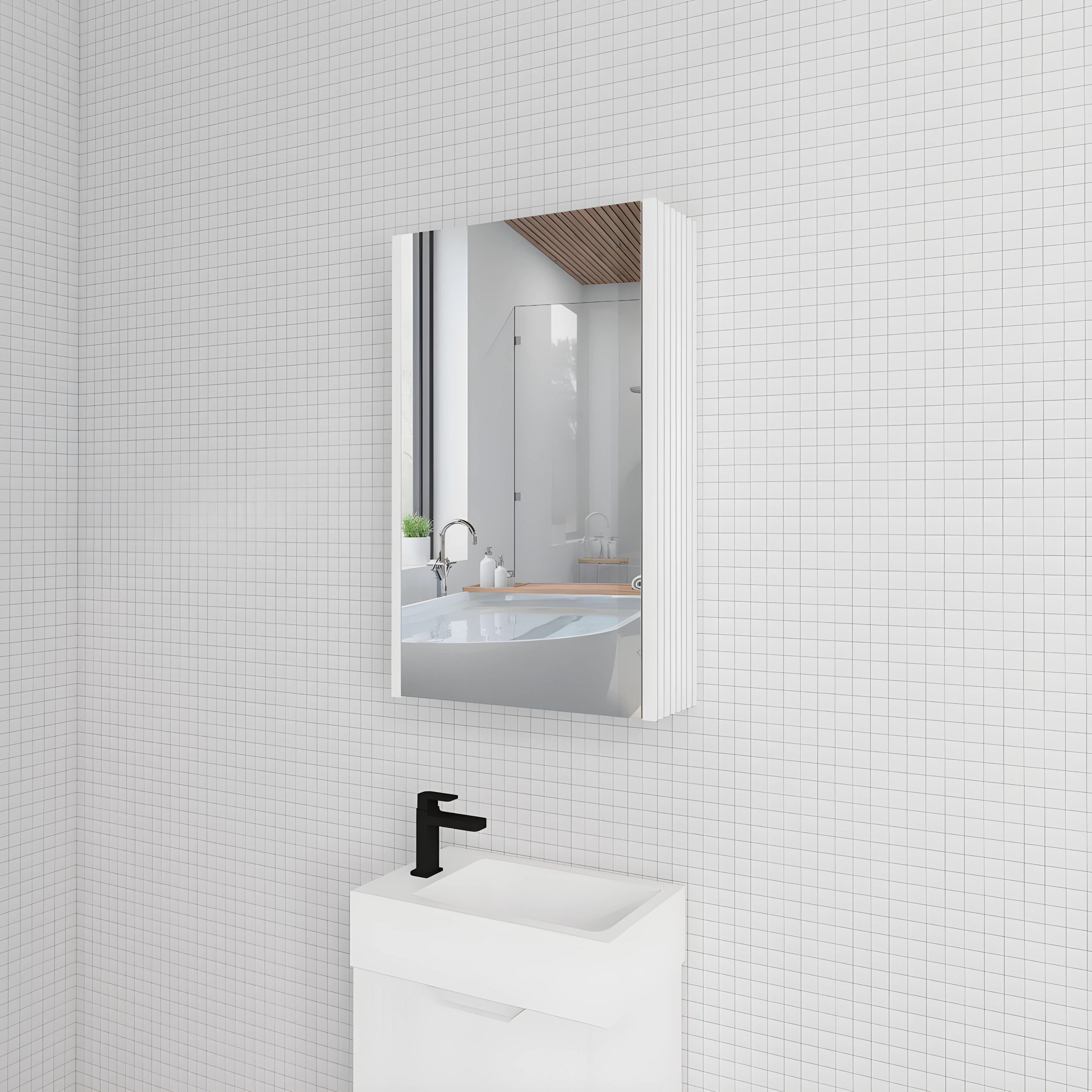 RIVA GENEVA MATTE WHITE FLUTED MIRROR SHAVING CABINET 450X720MM