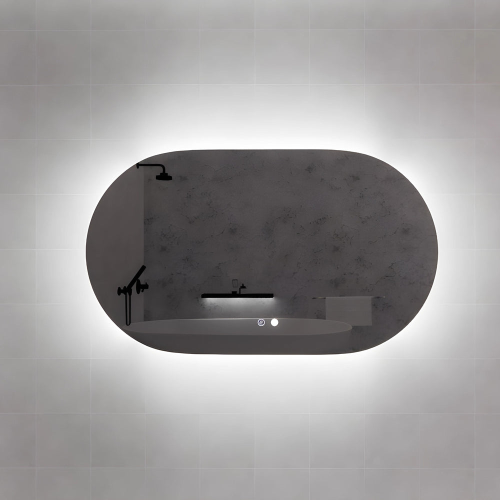 RIVA O2 FRAMELESS BACKLIT OVAL LED MIRROR 3 COLOUR LIGHTS 1200X700MM