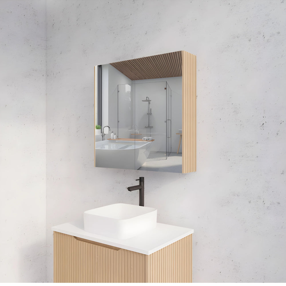 RIVA GENEVA AMERICAN OAK FLUTED MIRROR CABINET 750X720MM