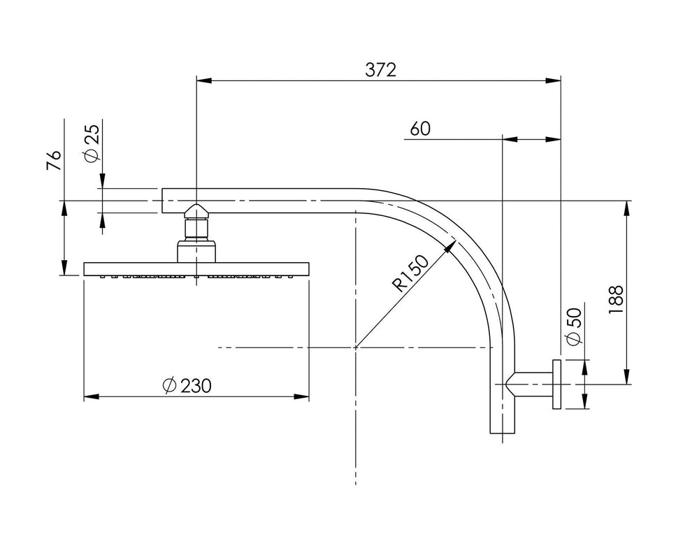 PHOENIX VIVID HIGH-RISE SHOWER ARM AND ROUND ROSE 230MM CHROME