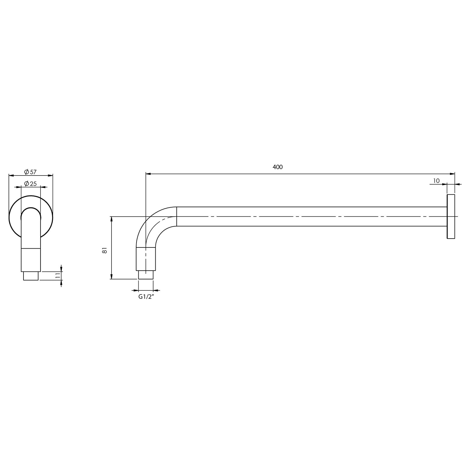 PHOENIX VIVID SHOWER ARM ROUND 400MM BRUSHED BRONZE