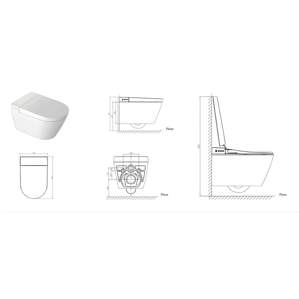 ZUMI NOVUS WALL HUNG SMART TOILET PACKAGE W/ INWALL CISTERN PUSH BUTTON AND REMOTE CONTROL (D-SHAPE) WHITE