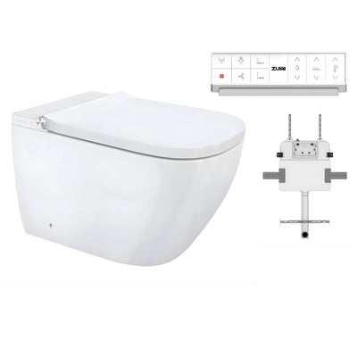 ZUMI NOVUS WALL FACED SMART TOILET PACKAGE W/ INWALL CISTERN PUSH BUTTON AND REMOTE CONTROL (D-SHAPE) WHITE
