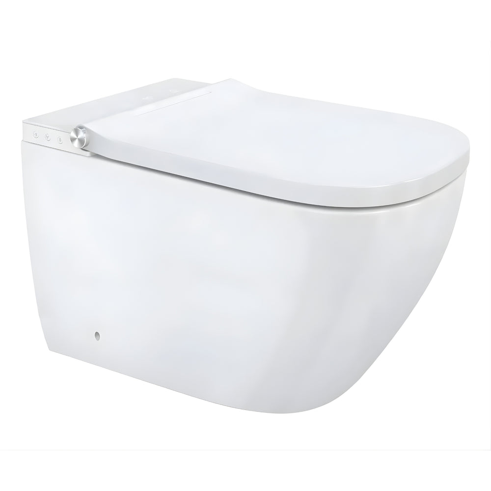 ZUMI NOVUS WALL FACED SMART TOILET PACKAGE W/ INWALL CISTERN PUSH BUTTON AND REMOTE CONTROL (D-SHAPE) WHITE