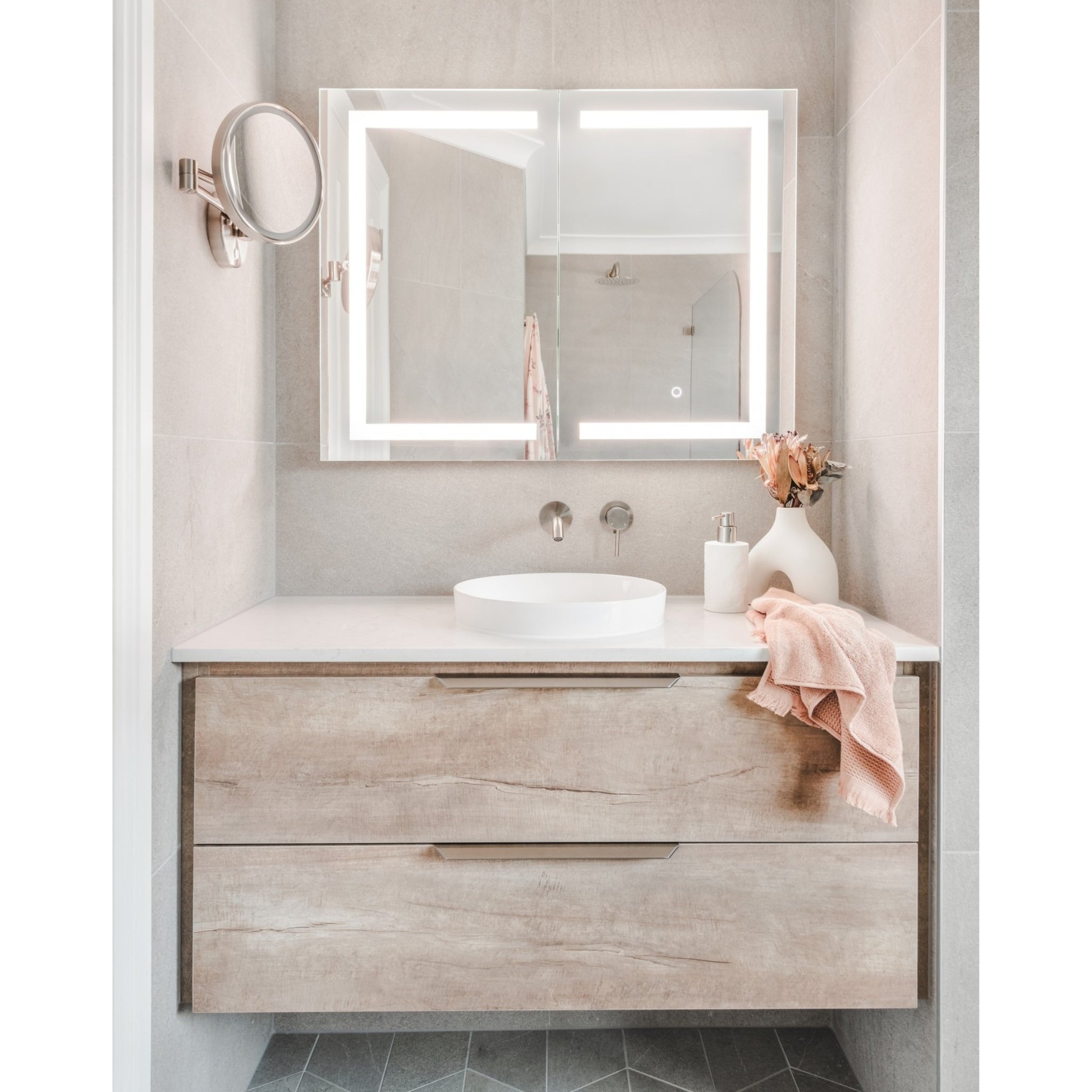 REMER VERA SILVER LED SHAVING CABINET 750X700MM