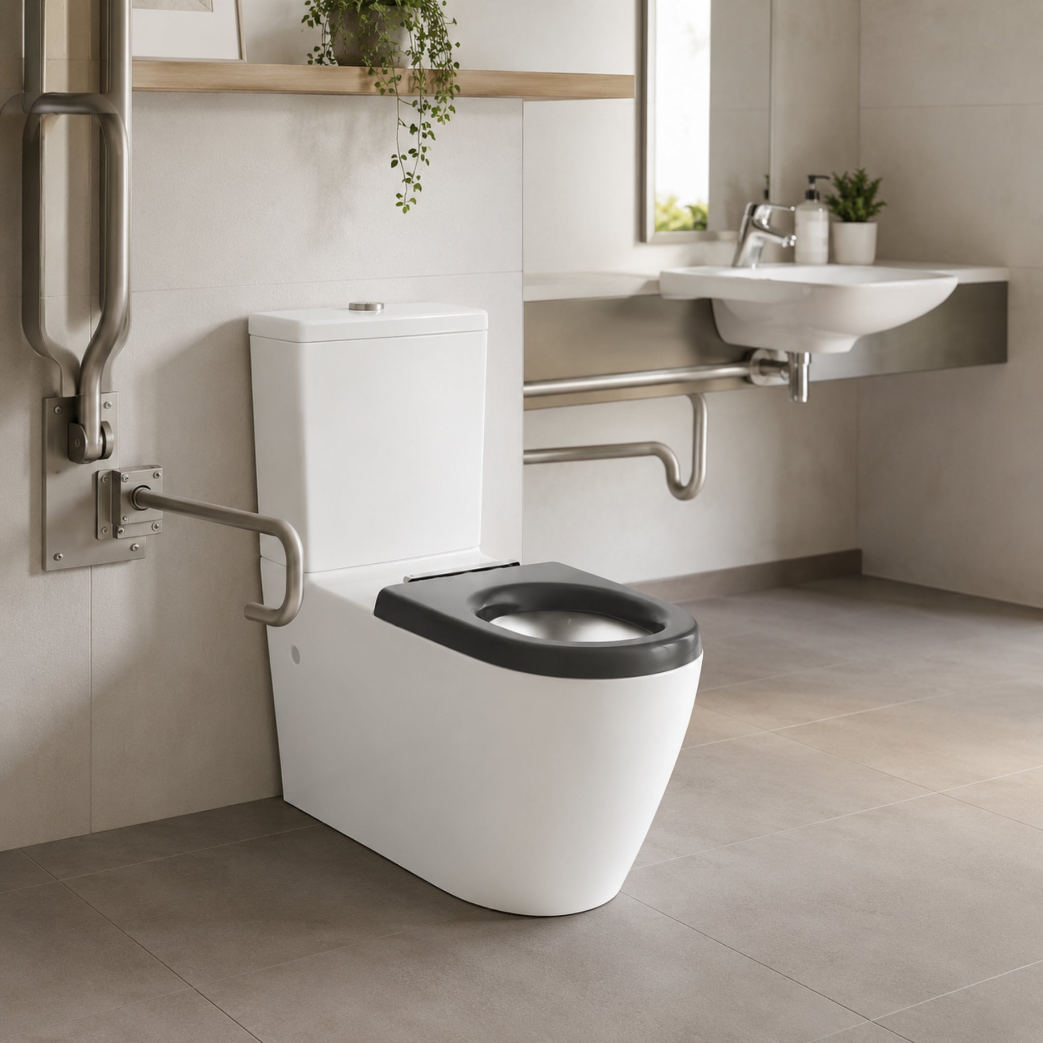 VITO CALIA DISABLE RIMLESS BACK TO WALL TOILET SUITE GLOSS WHITE