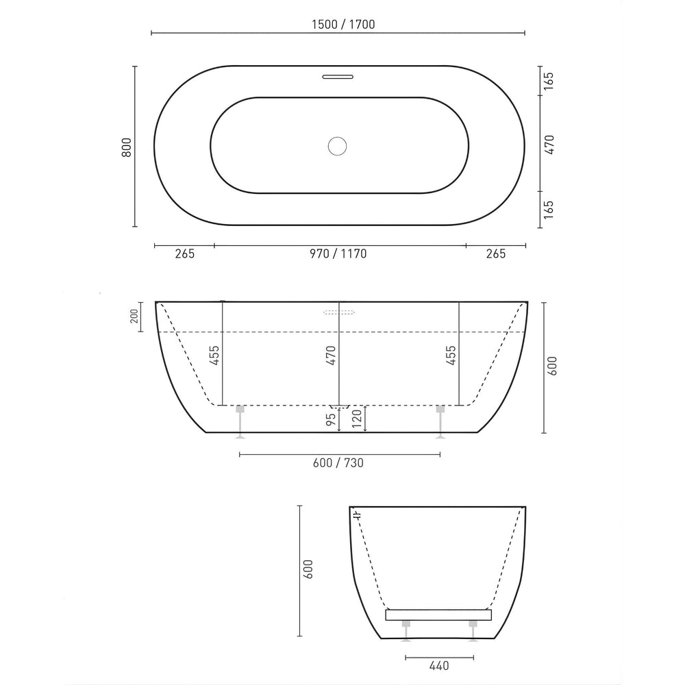 DECINA VALENTINA FREESTANDING BATH MATTE WHITE (AVAILABLE IN 1500MM AND 1700MM)