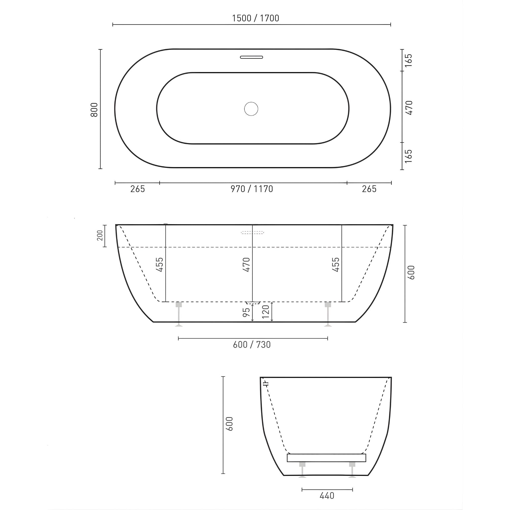 DECINA VALENTINA FREESTANDING BATH MATTE WHITE (AVAILABLE IN 1500MM AND 1700MM)