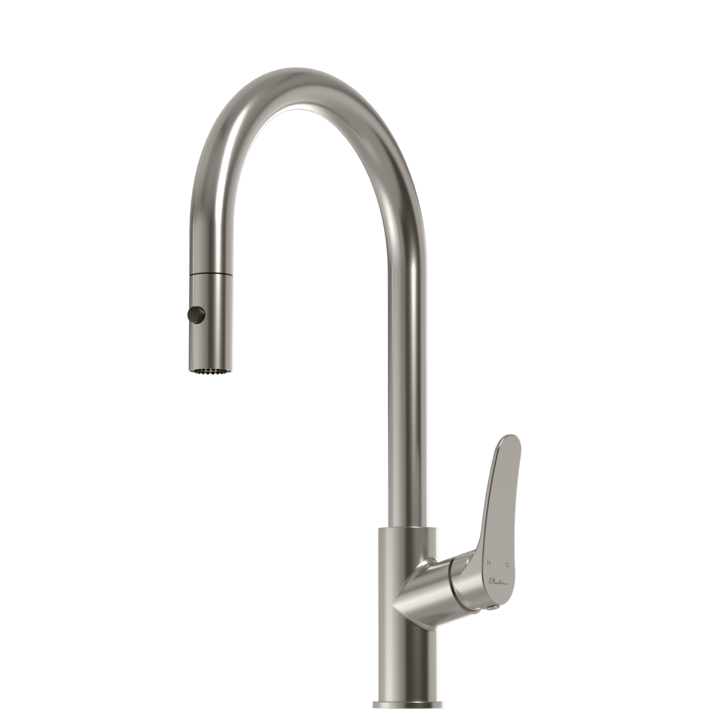 OLIVERI VERONA LEAD FREE PULL OUT GOOSE NECK SPRAY MIXER 431MM BRUSHED NICKEL