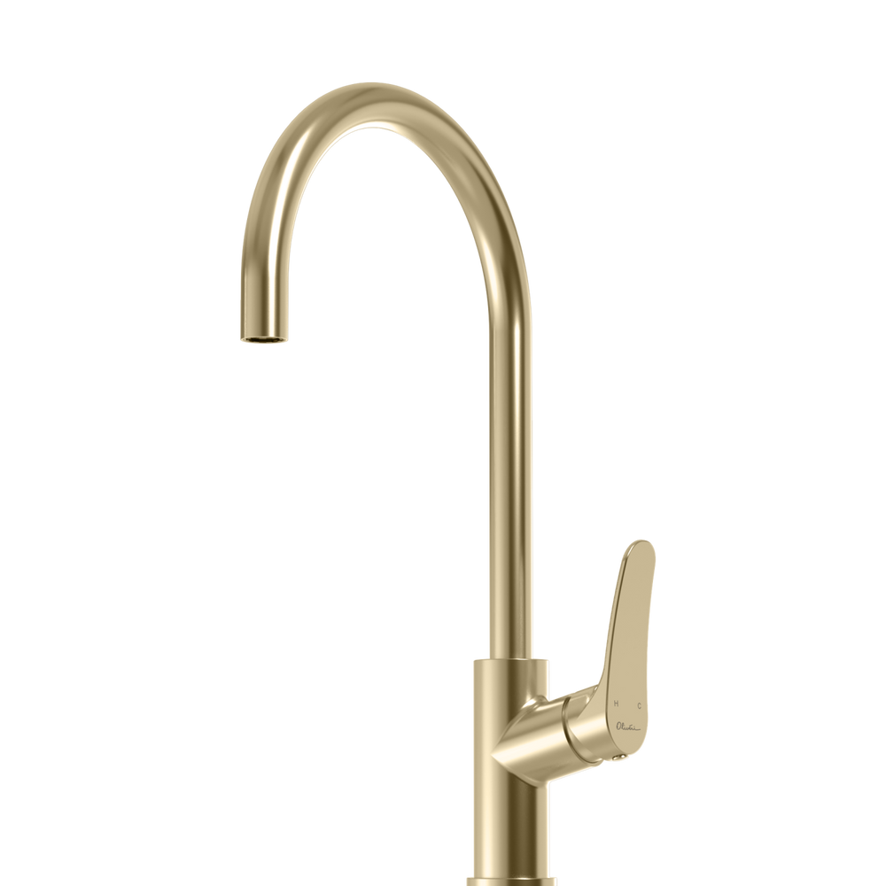 OLIVERI VERONA LEAD FREE GOOSE NECK MIXER 431MM CLASSIC GOLD