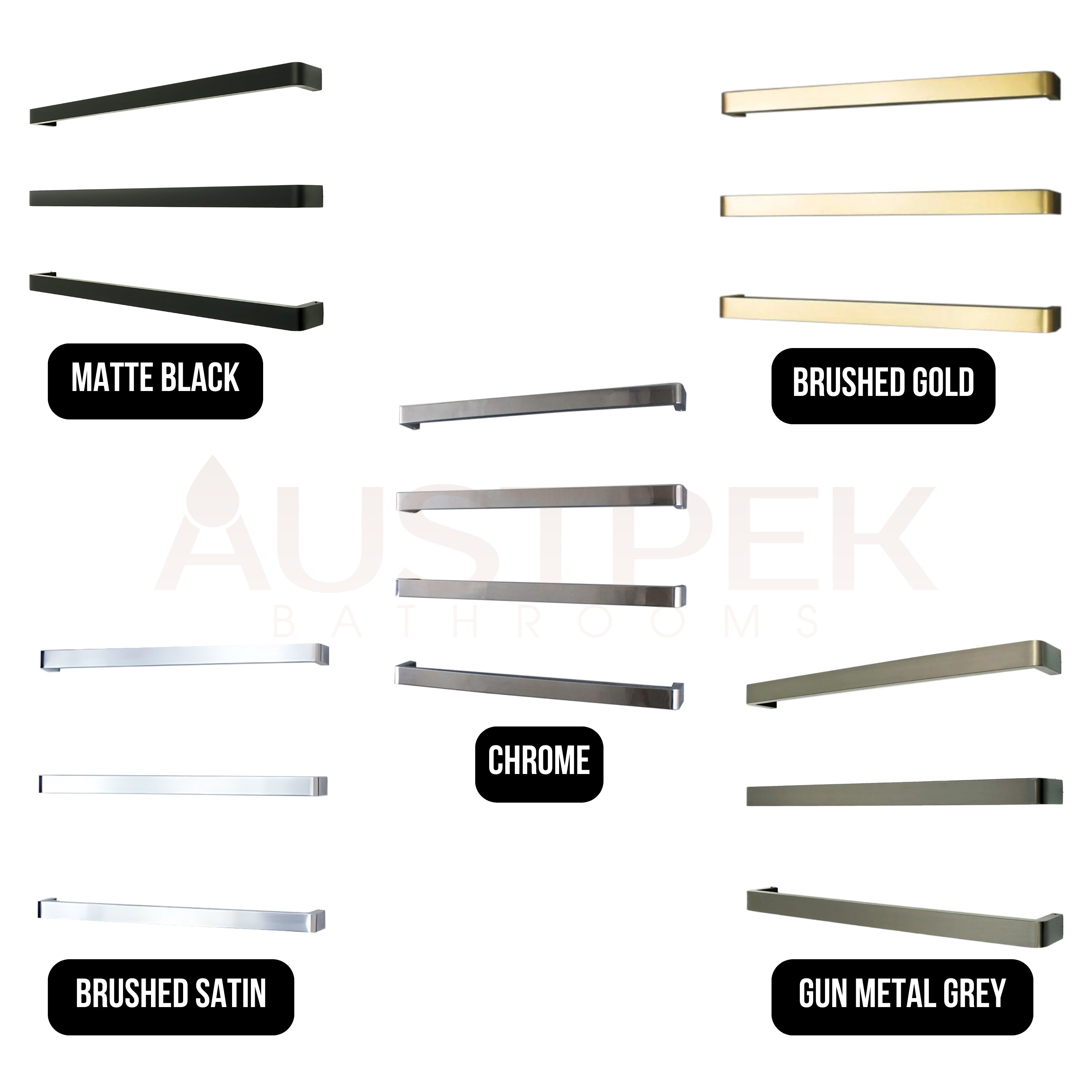 RADIANT HEATING VAIL CURVED HEATED SINGLE TOWEL RAIL BRUSHED SATIN 650MM AND 800MM