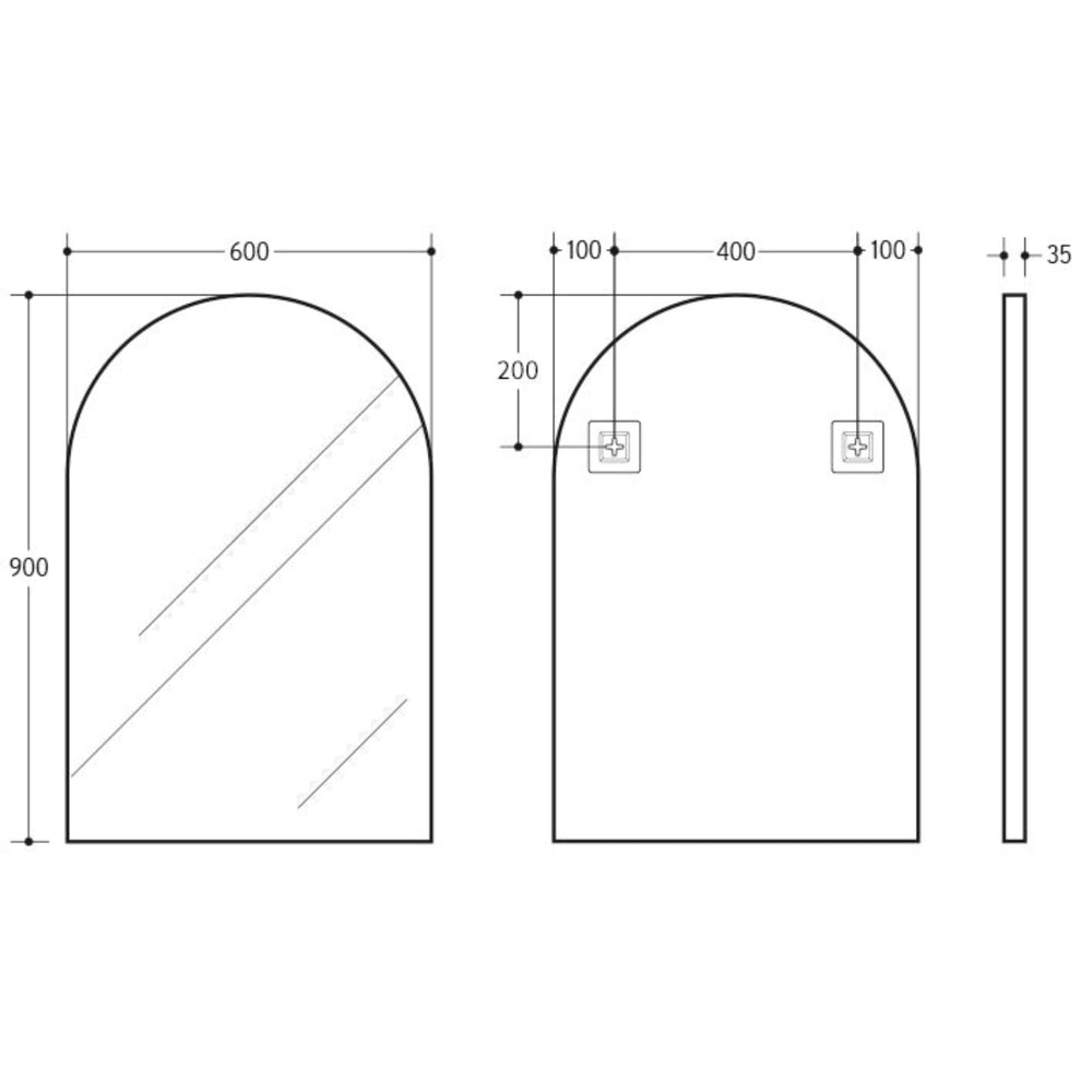 VITO VETRA ARCHED ALUMINUM FRAMED MIRROR BRUSHED GOLD 600X900MM