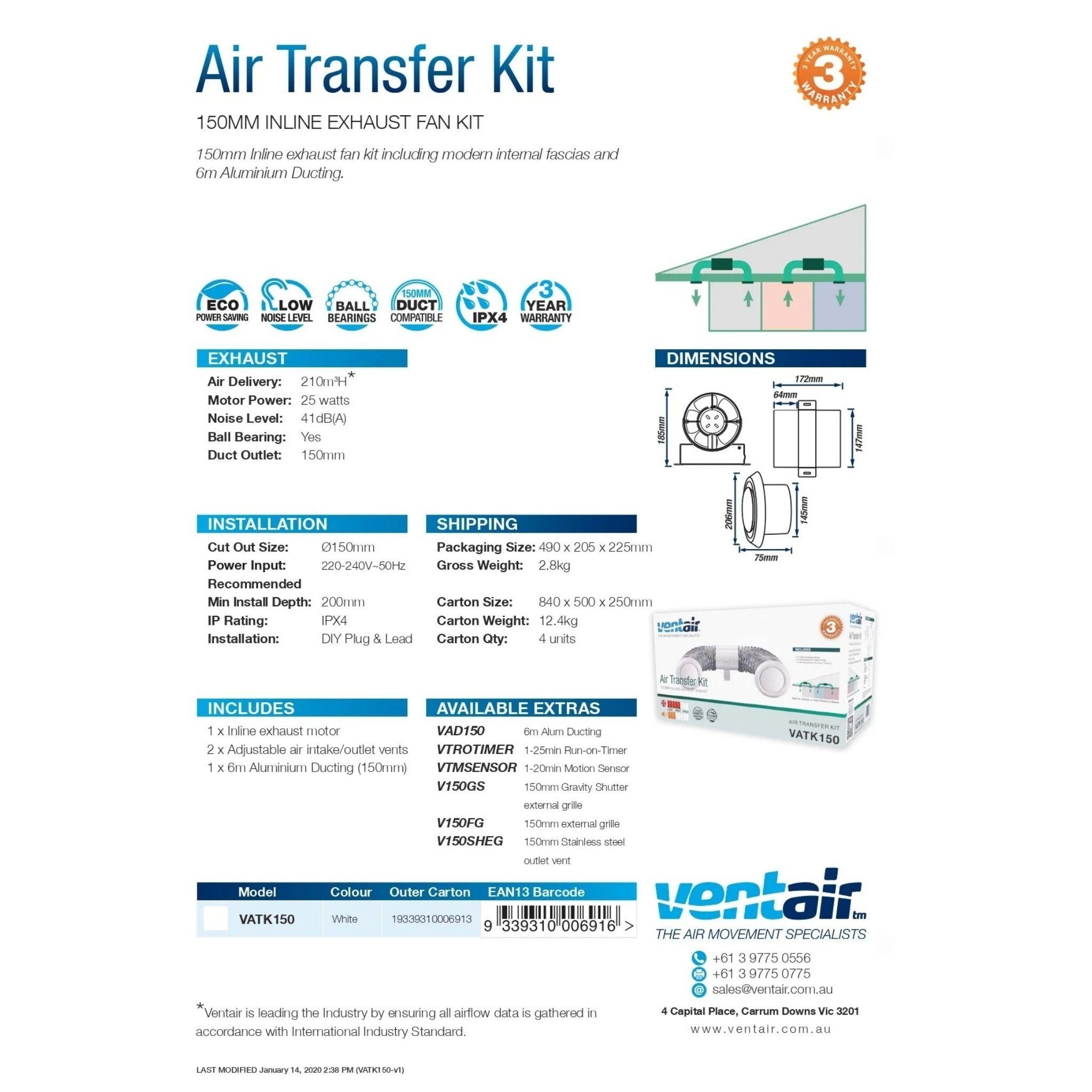VENTAIR AIR TRANSFER KIT WHITE