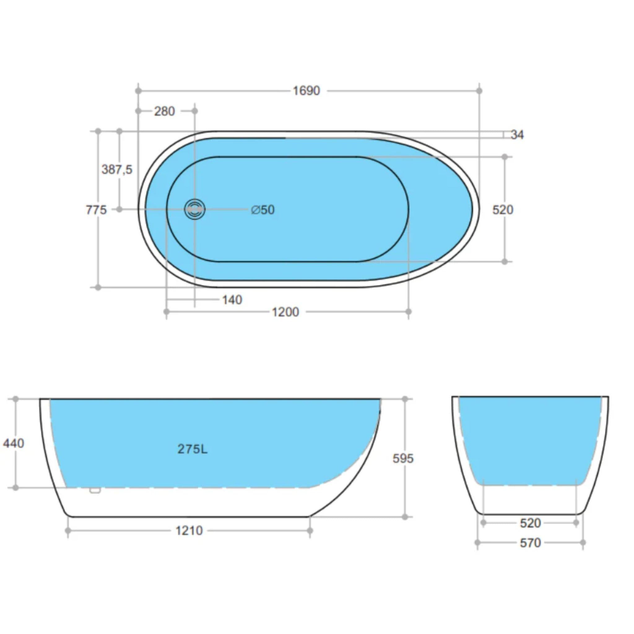 POSEIDON VEDA FREESTANDING BATHTUB GLOSS BLACK AND WHITE 1690MM