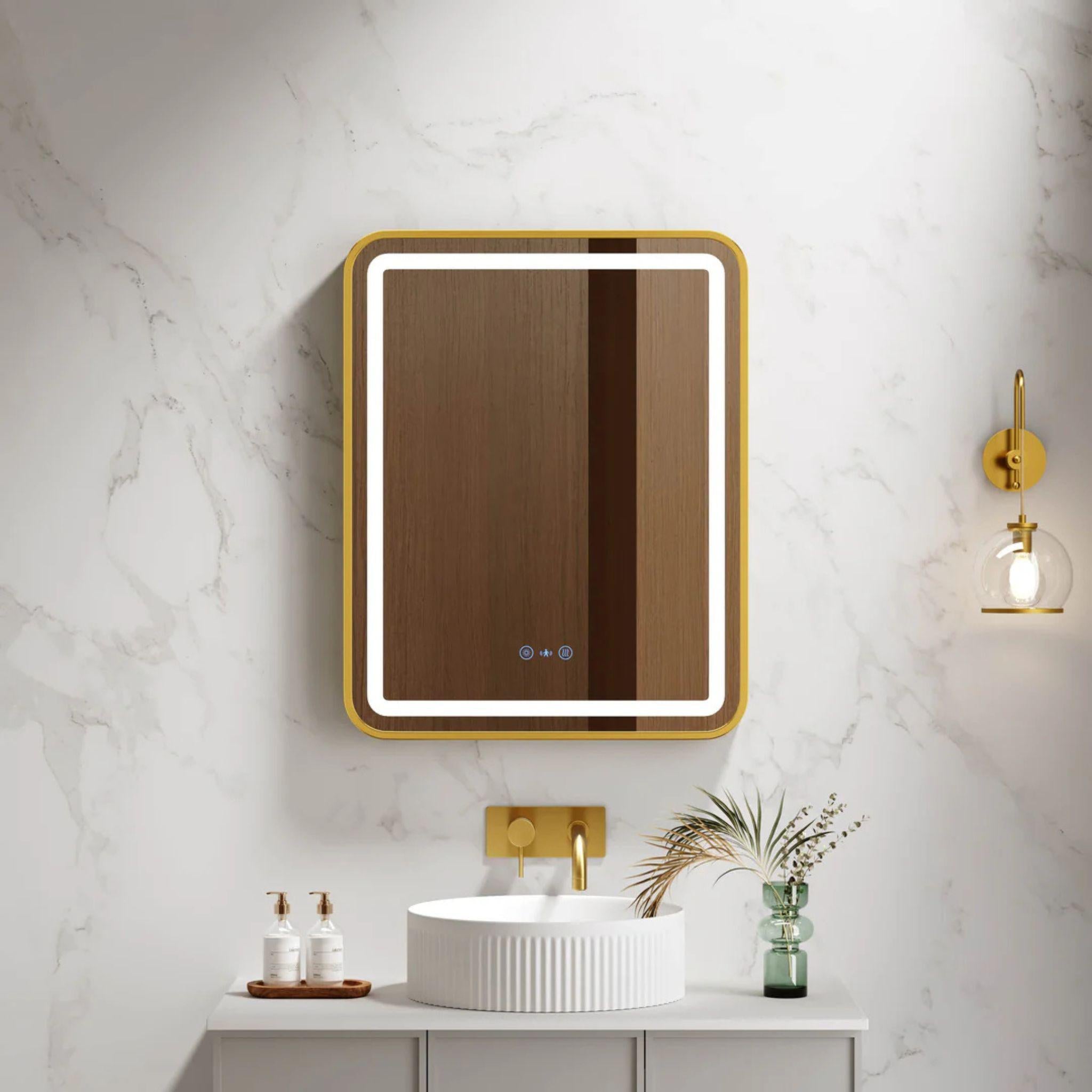 MERCIO VENUS FRAMED RECTANGULAR LED MIRROR BRUSHED GOLD 600X750MM