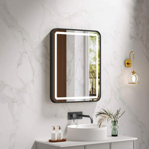 MERCIO VENUS FRAMED RECTANGULAR LED MIRROR MATTE BLACK 600X750MM