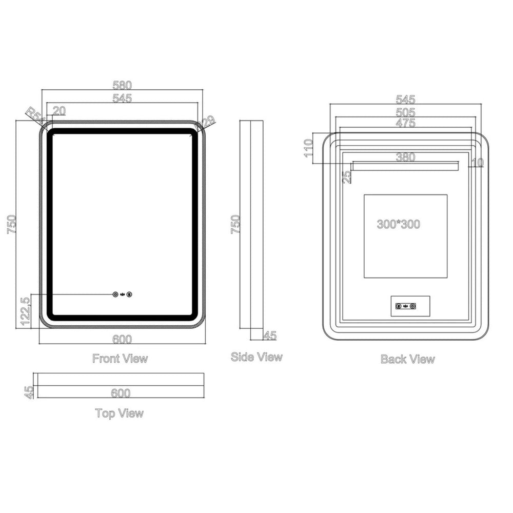 MERCIO VENUS FRAMED RECTANGULAR LED MIRROR MATTE BLACK 600X750MM