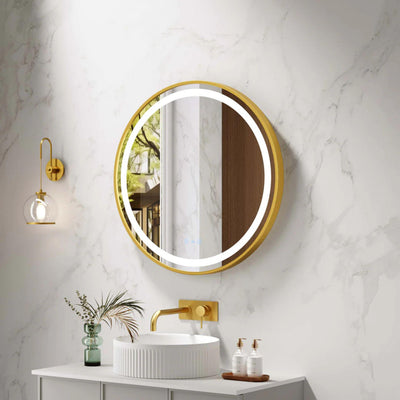 MERCIO VENUS FRAMED ROUND LED MIRROR BRUSHED GOLD 600X600MM