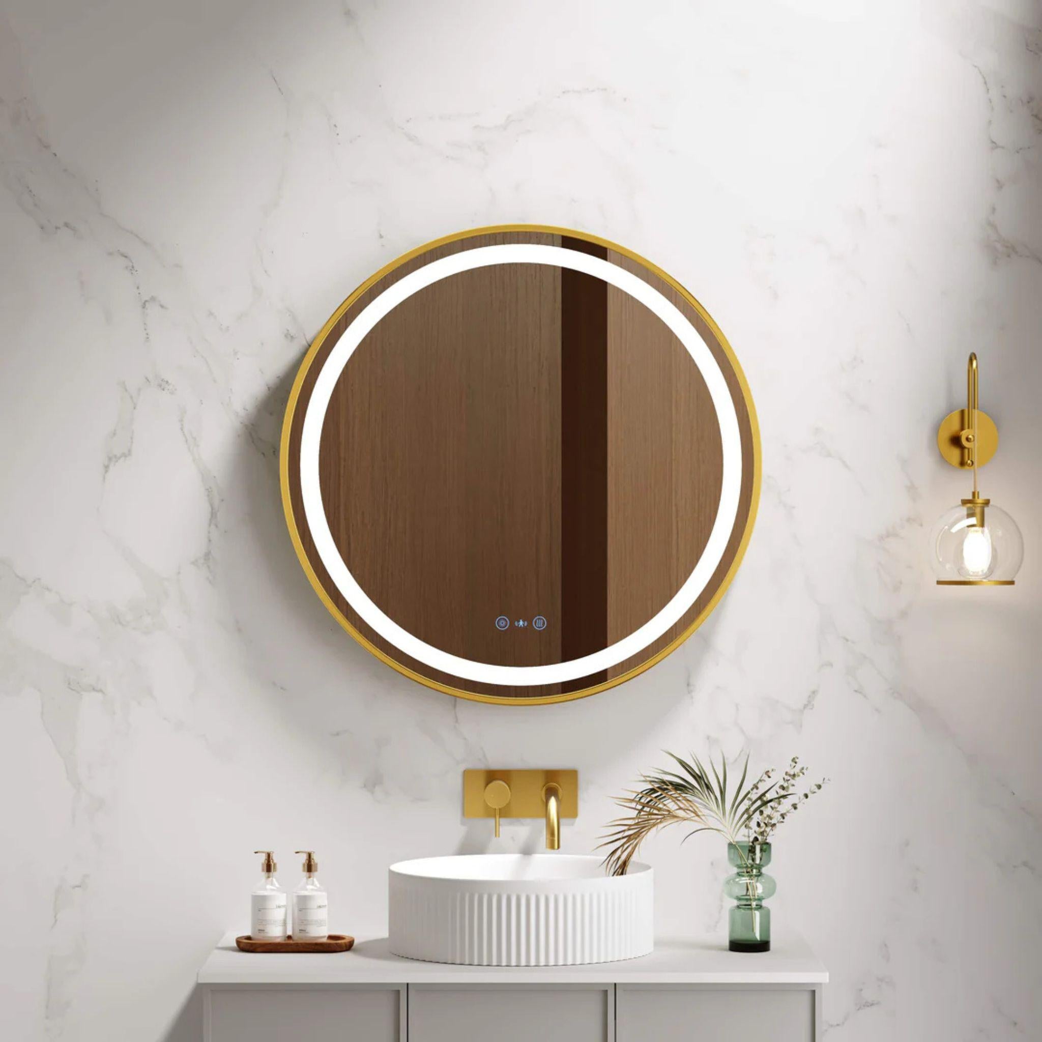 MERCIO VENUS FRAMED ROUND LED MIRROR BRUSHED GOLD 600X600MM