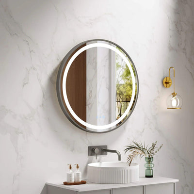 MERCIO VENUS FRAMED ROUND LED MIRROR GUN METAL 600X600MM