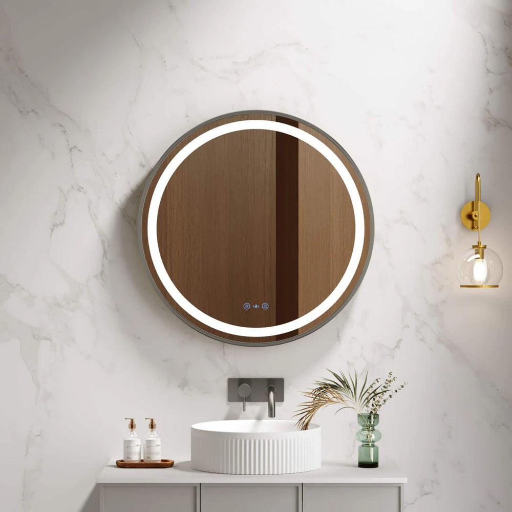 MERCIO VENUS FRAMED ROUND LED MIRROR GUN METAL 600X600MM