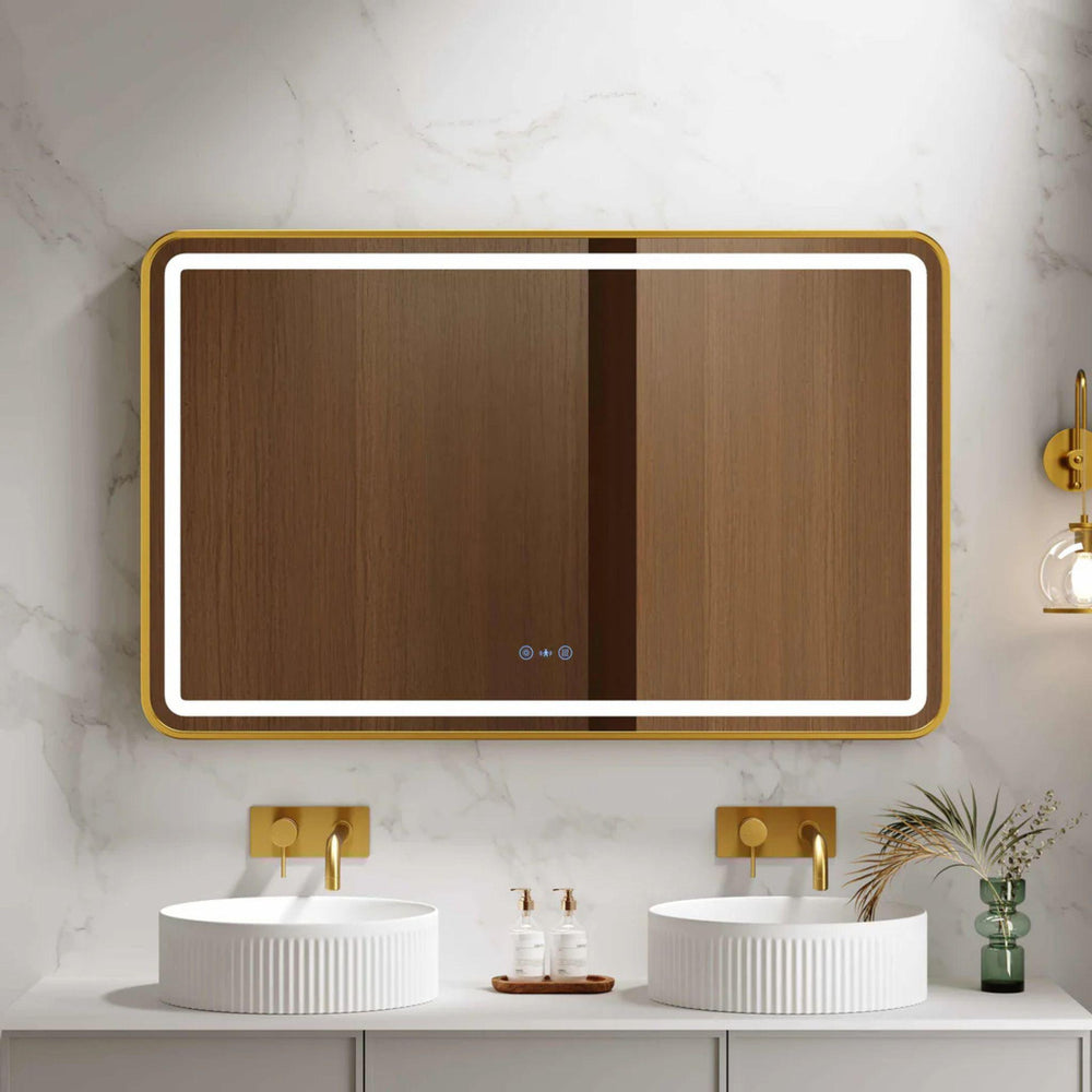 MERCIO VENUS FRAMED RECTANGULAR LED MIRROR BRUSHED GOLD 1200X750MM