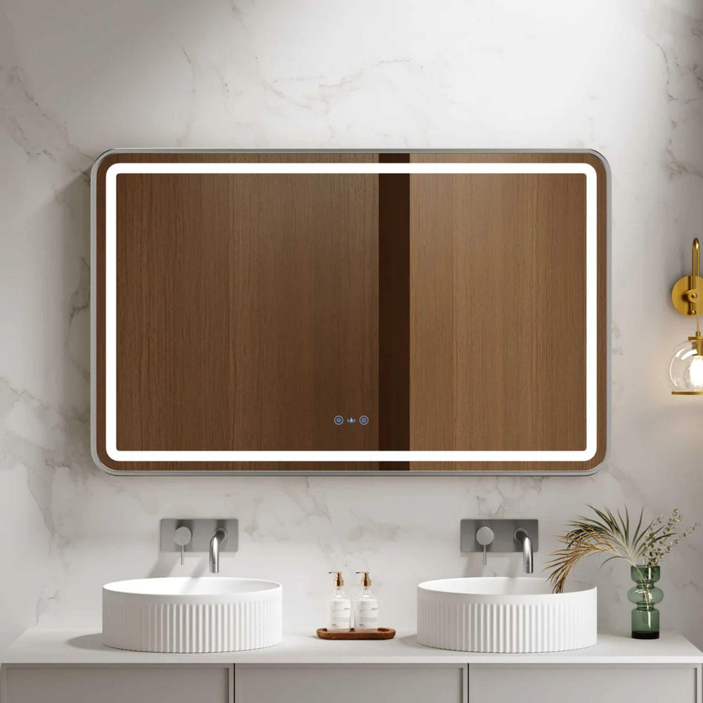 MERCIO VENUS FRAMED RECTANGULAR LED MIRROR BRUSHED NICKEL 1200X750MM