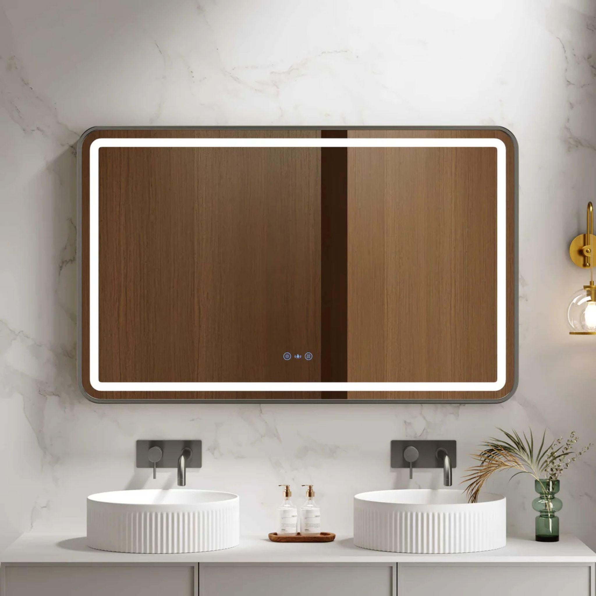 MERCIO VENUS FRAMED RECTANGULAR LED MIRROR GUN METAL 1200X750MM