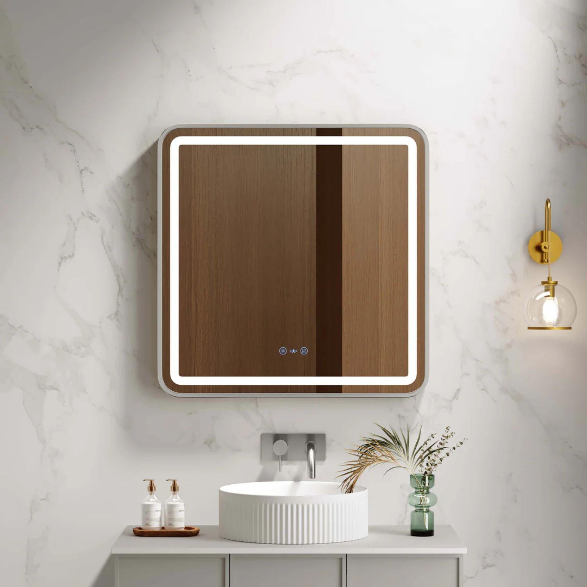 MERCIO VENUS FRAMED RECTANGULAR LED MIRROR BRUSHED NICKEL 750X900MM