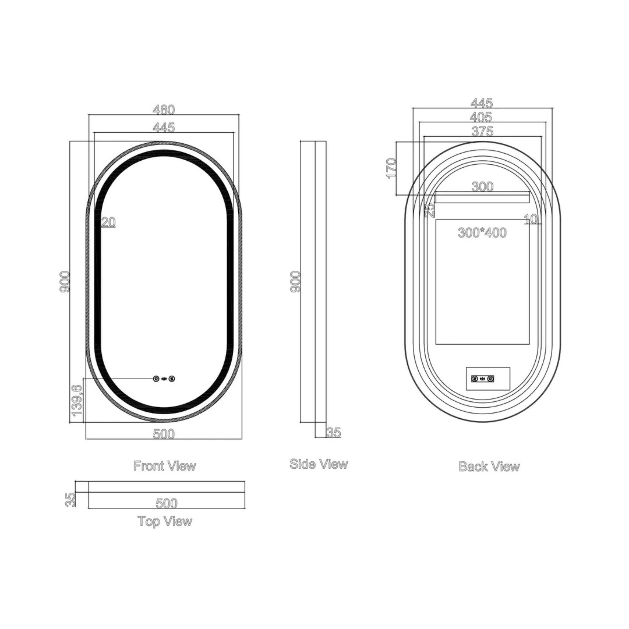 MERCIO VENUS FRAMED OVAL LED MIRROR BRUSHED NICKEL 500X900MM