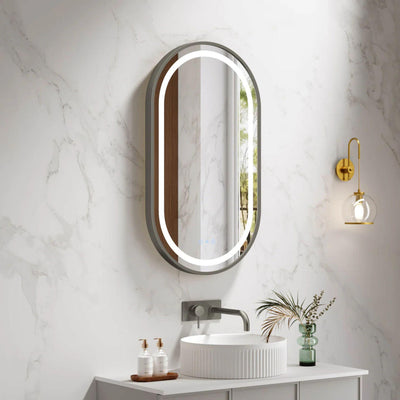 MERCIO VENUS FRAMED OVAL LED MIRROR GUN METAL 500X900MM
